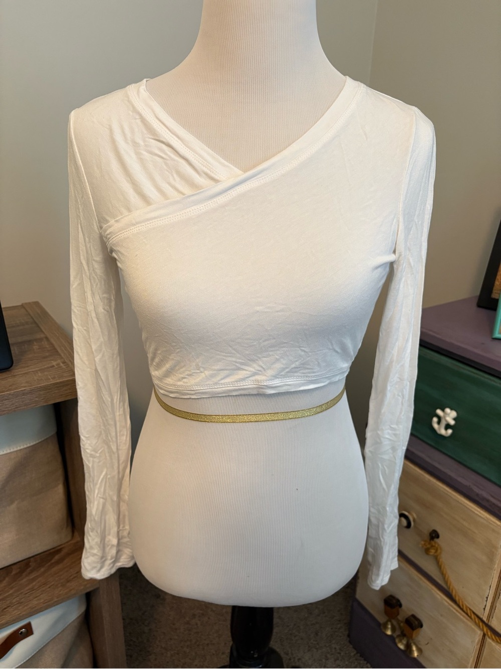 BCBG Maxazria White Asymmetric Wrap Crop Top
